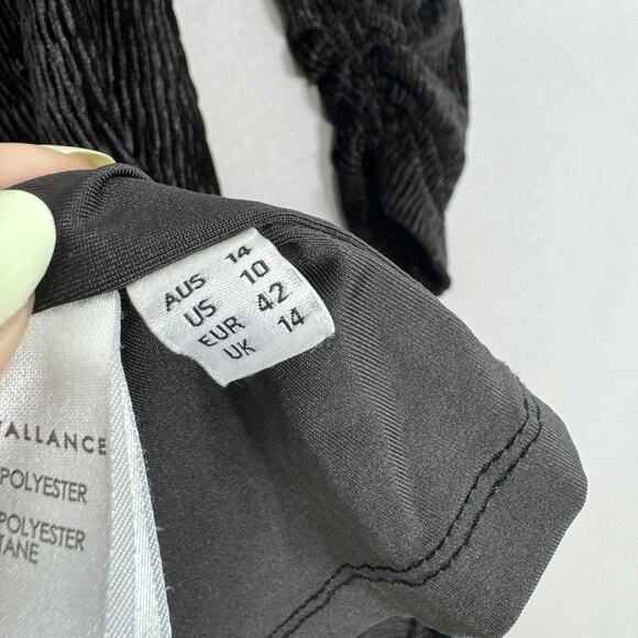 Rebecca Vallance Senna Long Sleeve Mini Dress Women 10 Black Velvet Ruched Party - Picture 15 of 15